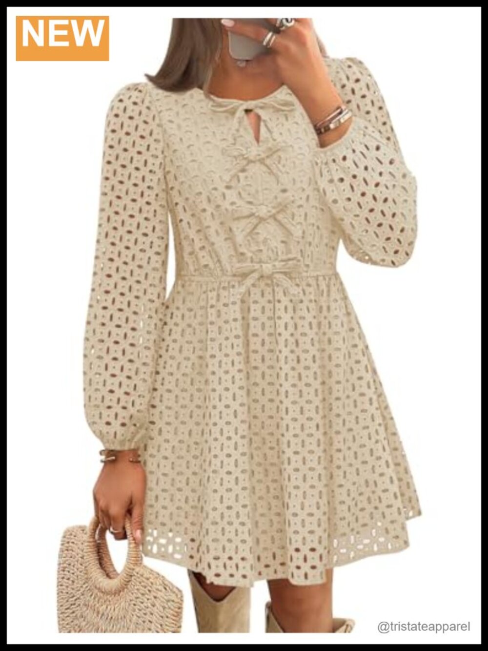 Womens Fall Long Sleeve Mini Dress Hollow Out Tie Front Loose Fit